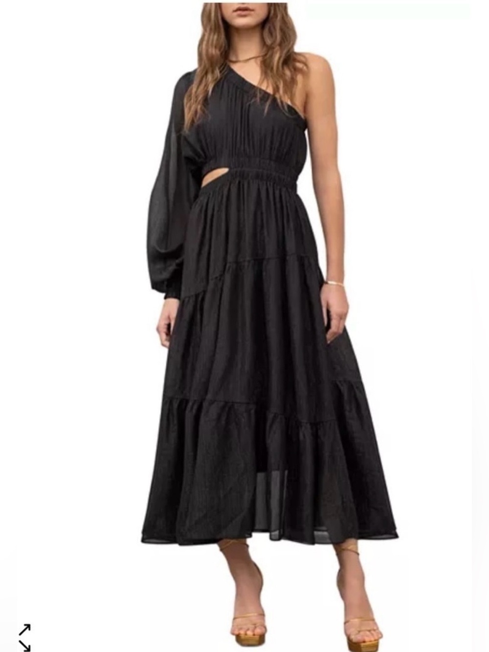 Moon River, Cut Out One Shoulder Dress With Shimmer and Long Sleeve Size L